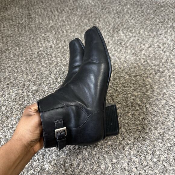 VTG Villager Ankle Boots Black Leather 8 M Block Low Heel 90s Classic Square Toe - Picture 3 of 10